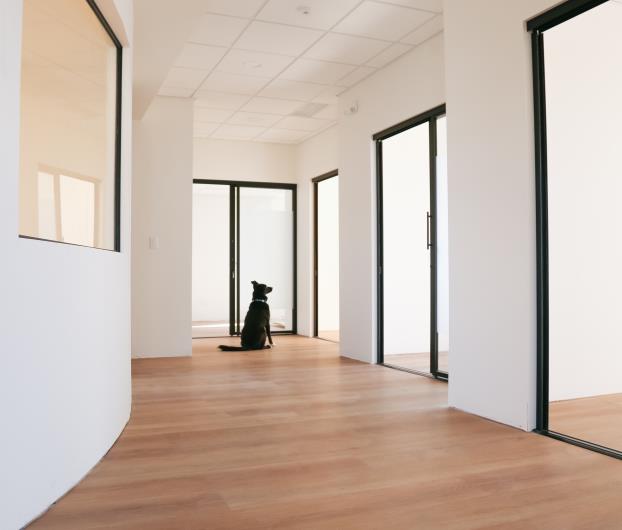 Hallway leading to private Inland Studios suites